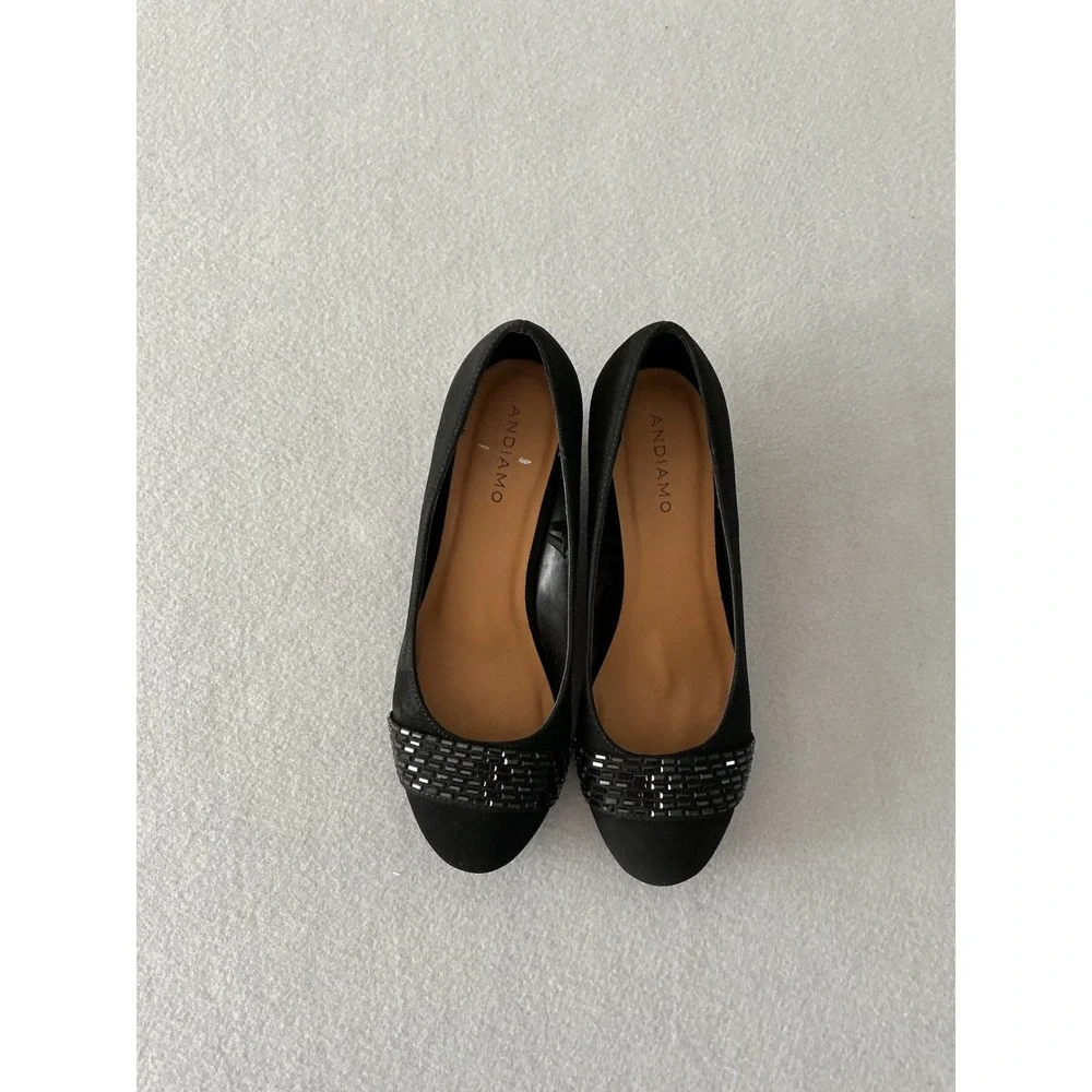 Andiamo Wedge Pumps Size 10 Black Beaded Toe Slip On Shoes